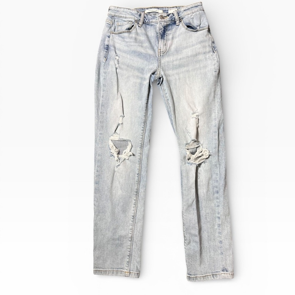 Eunina Frankie Mid Rise Girlfriend Jeans Light Wash Distressed Size 1 Ripped‎